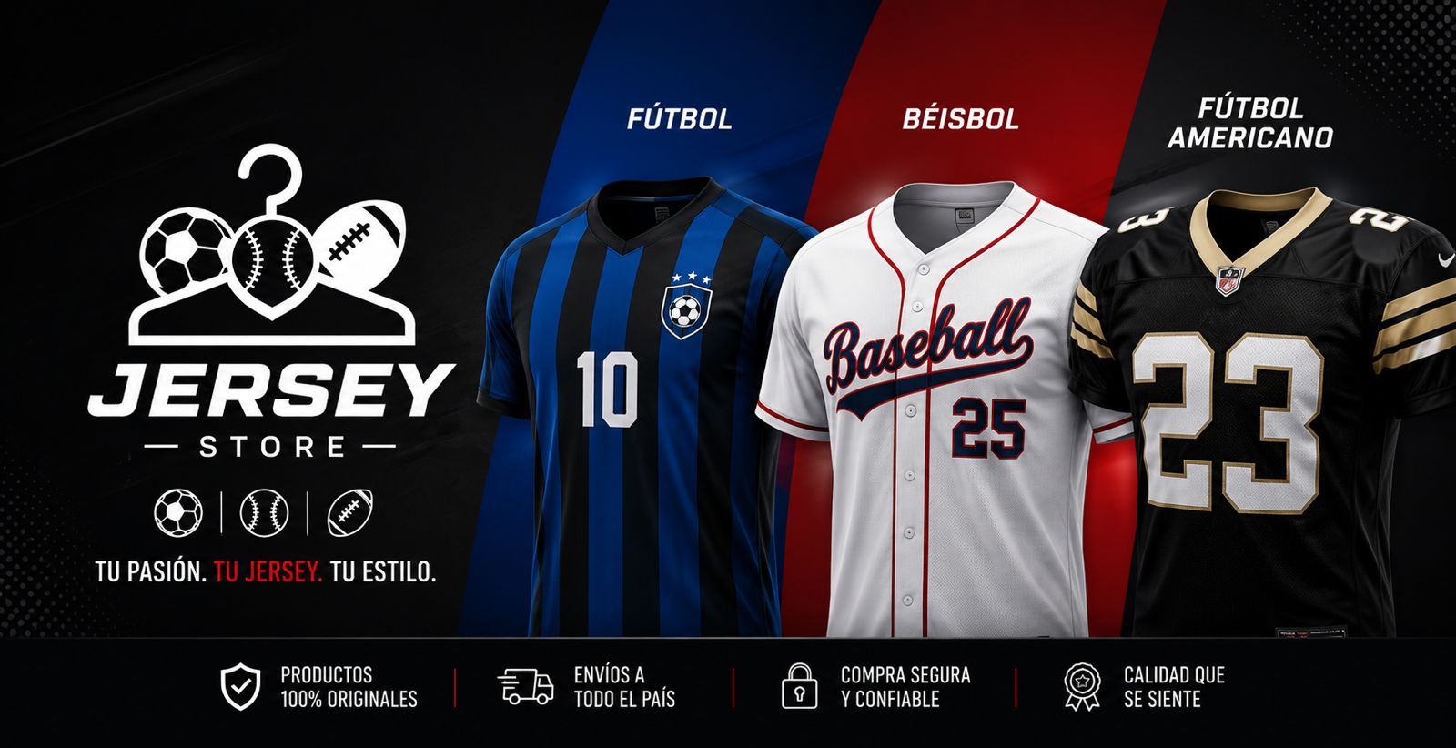 Bienvenido a nuestra tienda, el lugar ideal para los verdaderos aficionados del deporte. Nos especializamos en la venta de jerseys de fútbol, béisbol y fútbol americano, ofreciendo diseños de gran calidad, comodidad y estilo para que apoyes a tu equipo favorito en cualquier ocasión. Nuestro objetivo es brindarte una experiencia de compra fácil, segura y con productos que reflejen tu pasión por el deporte.